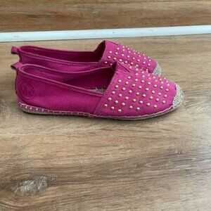 EUC Michael Kors Meg Pink Canvas Gold Studded Espadrille Shoes